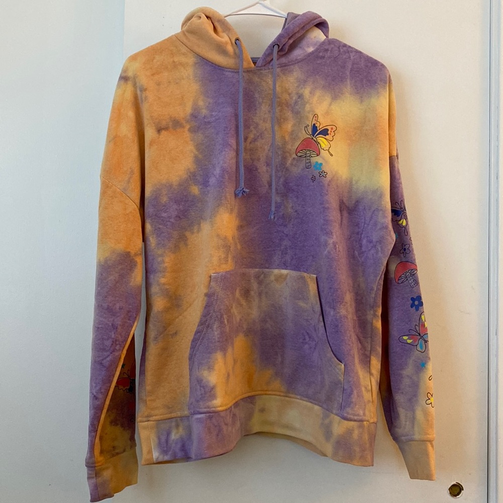 Juniors aLab Tie-Dye Hoodie Medium M Butterflies and Mushrooms